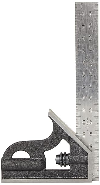 Starrett Student Combination Square - Ideal for Youngsters and Apprentices - 150mm Blade Length, Cast Iron Head, Hardened and Tempered Square Blade, 35 Graduation - 10MH-150