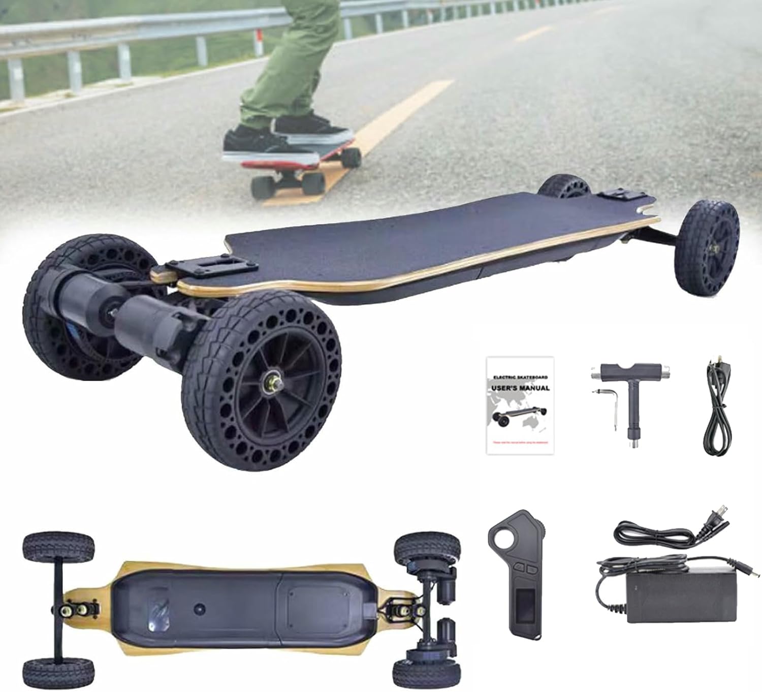 Off-Road Electric Skateboard, 1200W Belt Drive Motor Max Speed 40Kmh, Off-Road Wheels for All Terrain Adventure