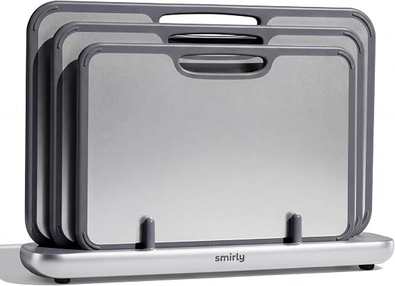 SMIRLY Titanium Cutting Board for Kitchen, with Holder, 3 Pack, Silver
