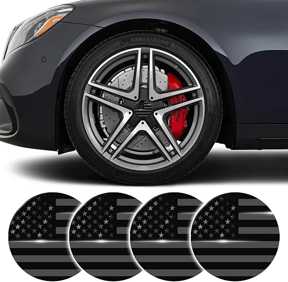 4PCS TRD Center Caps Stickers, American Flag Wheel Center Caps Rim caps, 3D Car Wheel Hub Cap Cover 56mm USA US America National Flag Metal Emblem Decals Car Decorations(Black Flag)