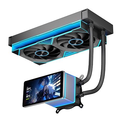 PF 240 CPU Water AIO Cooler Liquid Cooling|5.5-inch LCD Magnetic Screen|360mm ARGB Infinity Mirror 2000RPM PWM Fan|Lower Noise 30DBA|for LGA1851/1700/1200/115X/AM4/AM5(Black)