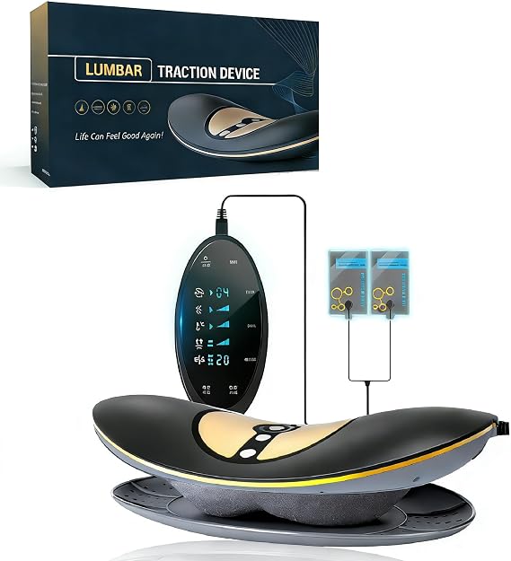 Electric Lumbar Traction Device,Multifunctional Lower Back Massager with Dynamic Airbag Traction,Upgraded Lumbar Stretcher with 3-Level Vibration & 113131F Heat (Black, Medium)