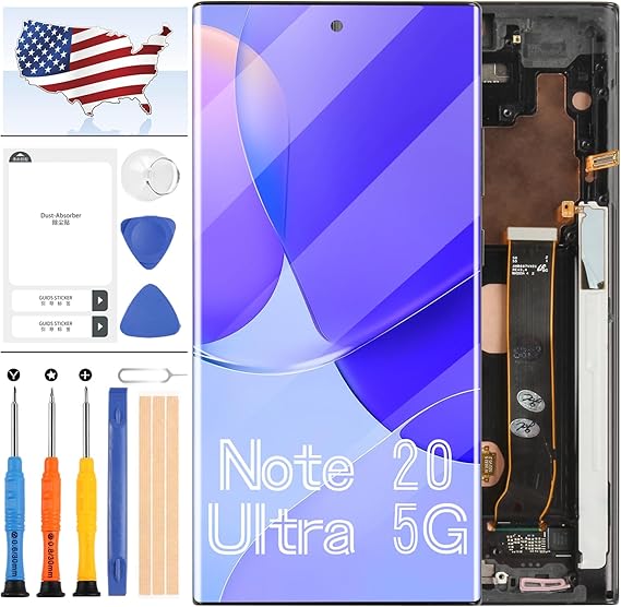 OLED for Samsung Galaxy Note 20 Ultra 5G Screen Replacement Kit for Samsung Galaxy Note 20 Ultra 4G SM-N985 SM-N986 LCD Screen Display Touch Digitizer Assembly Repair Parts Kit (Black with Frame)
