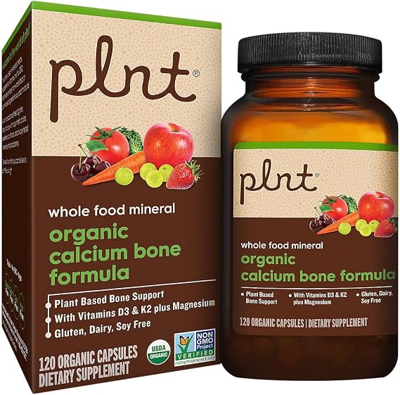 Organic Whole Food Calcium - Plant-Based Bone Support with Vitamins D3, K2, Magnesium (120 Capsules)