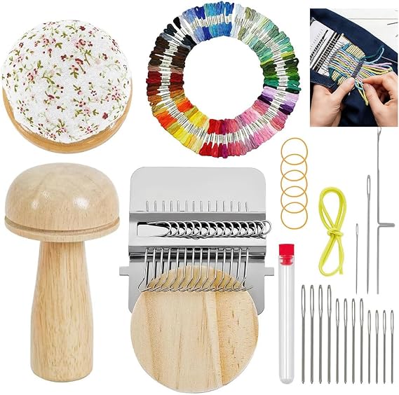 Knit Patch Patchmaker 2.0 Kit, Knit Patch Mending Kit, Mini Loomsfor Mending, Knitsfor Beginners, Handmade DIY Knitting Repair Tool, Quick Sewing Repair, Sewing Craft Supplies. (14Hooks-Egg)