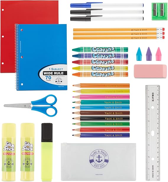 34 Piece School Supplies Kit for School Children Wholesale Back to School Kids Essential Bundle Supply Pack for Girls & Boys