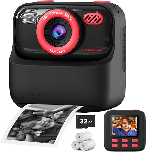 Kids Instant Digital Cameras for Boys and Girls, 1080P HD Dual-Lens Selfie Digital Camera with Print Paper & 32G Card, Christmas Birthday Gifts Toys for Toddler and Teenagers Age 3-16 Years Old