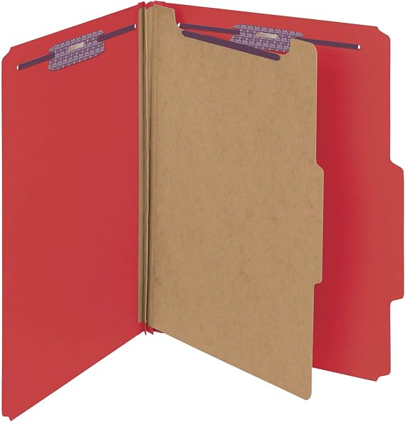 Smead Pressboard Classification File Folder with SafeSHIELD Fasteners, 1 Divider, 2" Expansion, Letter Size, Bright Red, 10 per Box (13731) (Pack of 1)