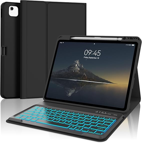 IVEOPPE Keyboard Case for iPad Air 13-inch (M4/M3/M2) & iPad Pro 12.9-inch | 7-Color Backlit, Detachable Wireless Bluetooth Wireless, Pencil Holder, Slim PU Stain, Resistant Protective, Auto Sleep/Wake