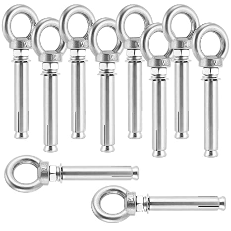 10 Pack M8 x 80mm Expansion Eyebolt, Expansion Screw with Eye Ring Anchor, 304 Stainless Steel Ring Lifting Expansion Eyebolt Internal Bolt Fastener for Concrete, Wall, Masonry Surface