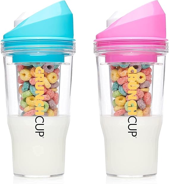CRUNCHCUP Bundle & Save on Two Portable Cereal Tumblers - No Spoon, No Bowl, It's Cereal on the Go [Blue & Pink]