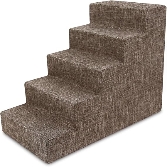 Best Pet Supplies Dog Stairs & Steps - Foam Steps for Small Dogs & Cats, Non-Slip Indoor Balanced Pet Step Support, Dog Ramp, No Assembly, Brown Linen, 5-Step (22.5-inch Height)