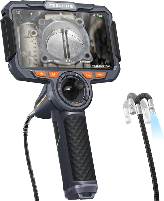 Teslong TF600 4-Way Articulating Borescope with 6.5mm Dual Lens Endoscope | Professional Mechanic Inspection Camera, Ergonomic Design, 6-inch 1920x1080 IPS Screen, 6+1 LEDs, IP67, 6000mAh, 32GB, 5FT
