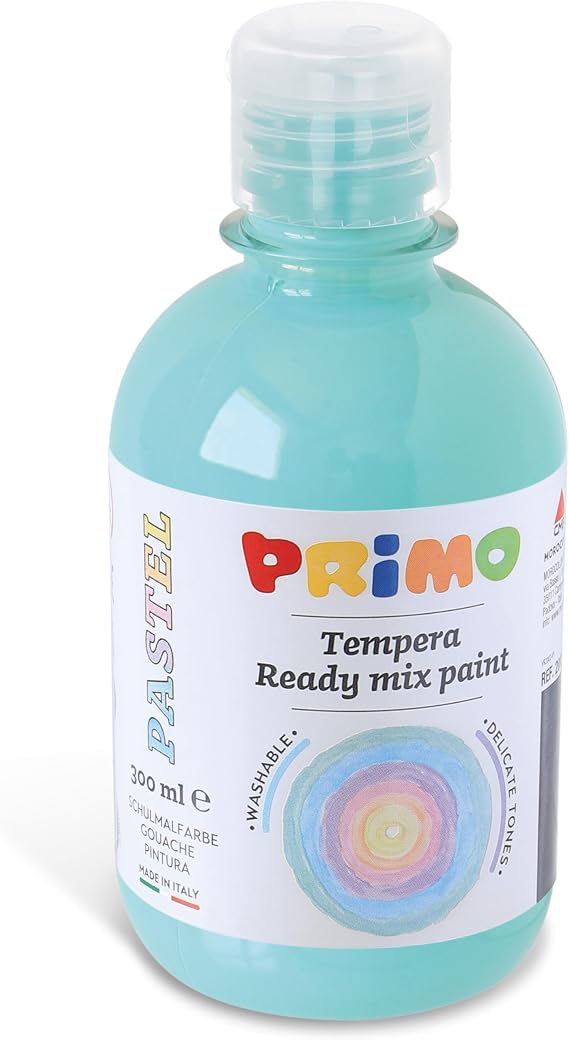 Primo Premium Tempera Paint, 300ml, Pastel, Pastel Green, Bright and Intense Colors, Features a Flow-Control Cap