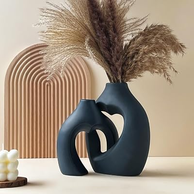Modern Ceramic Vase Set of 2 for Living Room Bedroom 8.27 and 6.69 Blue Minimalist Unique Creative Heart Shape Flower Vases for Home Decor Office Centerpieces Fireplace Gift for Fake Plant