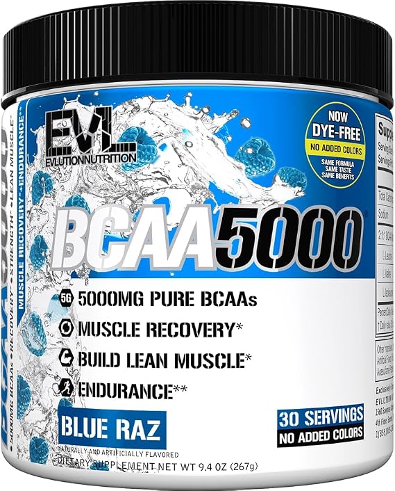 Evlution EVL BCAA5000 - Stim Free Amino Acids Powder - Blue Raz (Dye Free)