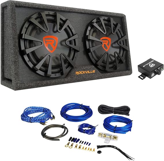 Rockville RG212CA v2 Dual 12" Powered Car Subwoofer with RWK81 Wiring Kit