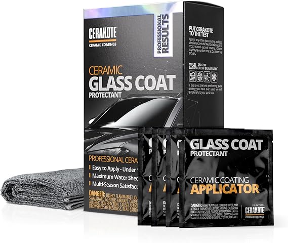 CERAKOTE® Ceramic Glass Coat Protectant - Hydrophobic Automotive Rain Repellant, Long-Lasting Visibility and Shine, Quick and Easy Application