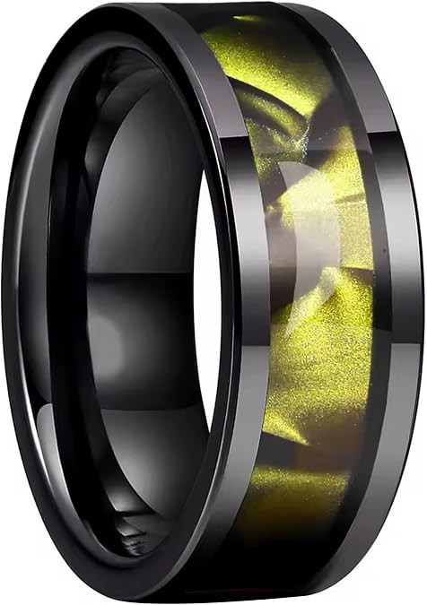 Synthetic Yellow Topaz Ring Black Stainless Steel Citrine Wedding Band Sizes 6-13 Unisex