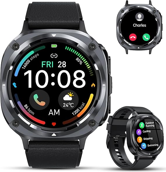 Military Smart Watches for Men(Answer/Make Calls), 1.39" HD Fitness Watch, 24/7 Heart Rate Sleep Monitor, Smart Watch for Men,114+ Sport Modes, IP68 Waterproof Smartwatch for Android iOS, 30Day, Black