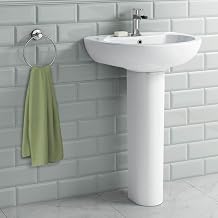 Round Bathroom Pedestal Sink High Gloss White Ceramic Wash Basin CB613FPB
