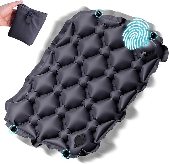 Sekey Inflatable Seat Cushion with Press Valve -2in Thick Airplane Seat Cushion, Ultra Portable & Lightweight, for Long Flights, Stadium, Camping, Office, Car Travel-Deep Gray