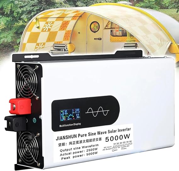 5000W Pure Sine Wave Power Inverter 12V 24V 48V 60V 72V DC to 110V 220V AC Voltage Converter with LCD Display, for Home/RV/Truck/Car/Camping/Solar