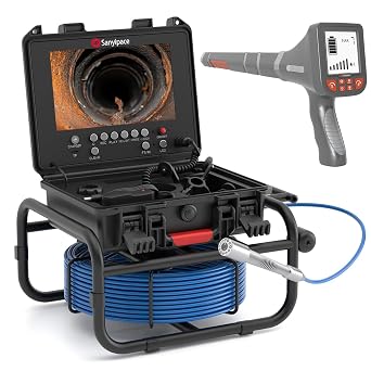 Sanyipace Drain Camera with Locator, Self-Leveling Sewer Camera with 512Hz Transmitter, Distance Counter, 5X Zoom, 4500mAh Battery, 165FT/50M Waterproof Pipe Camera for Plumbing Duct Home Inspection