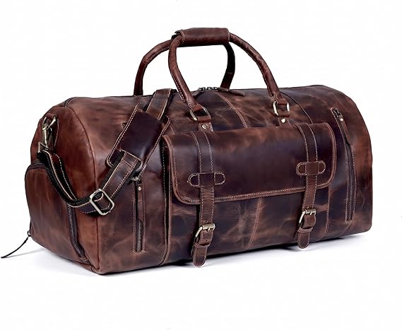 28" Large leather Travel Bag Duffel bag Gym sports flight cabin bag Leather Holdall Overnight Weekend Large luggage bag (28 inch)