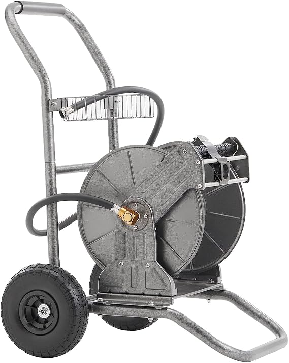 Giraffe Tools Garden Hose Reel Cart with Wheels, Heavy Duty Metal Water Hose Reel Cart, 200 ft of 1/2 Capacity, Mobile Hose Reel Cart for Outside | Heavy Duty Metal,Mobile Hose Reel Cart for Outside,Easy to Assemble,Solid Brass Connector,Large Capacity,Weather Resistant