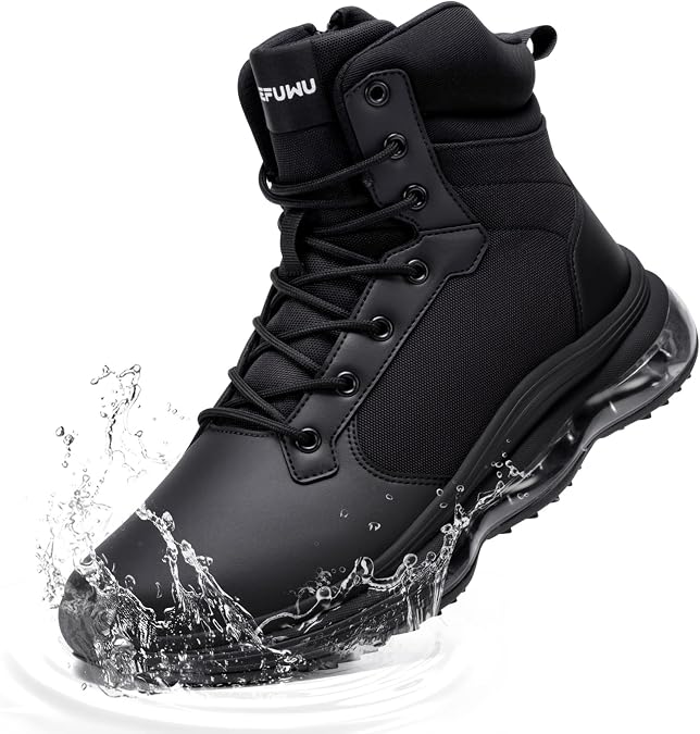 Backpacking Boots Military Tactical Men 6 Inches Waterproof Lightweight Backpacking Trekking Non-Slip Boots Side-Zip Durable Work Hiking Shoes Cushion Support(7 Men,Black)