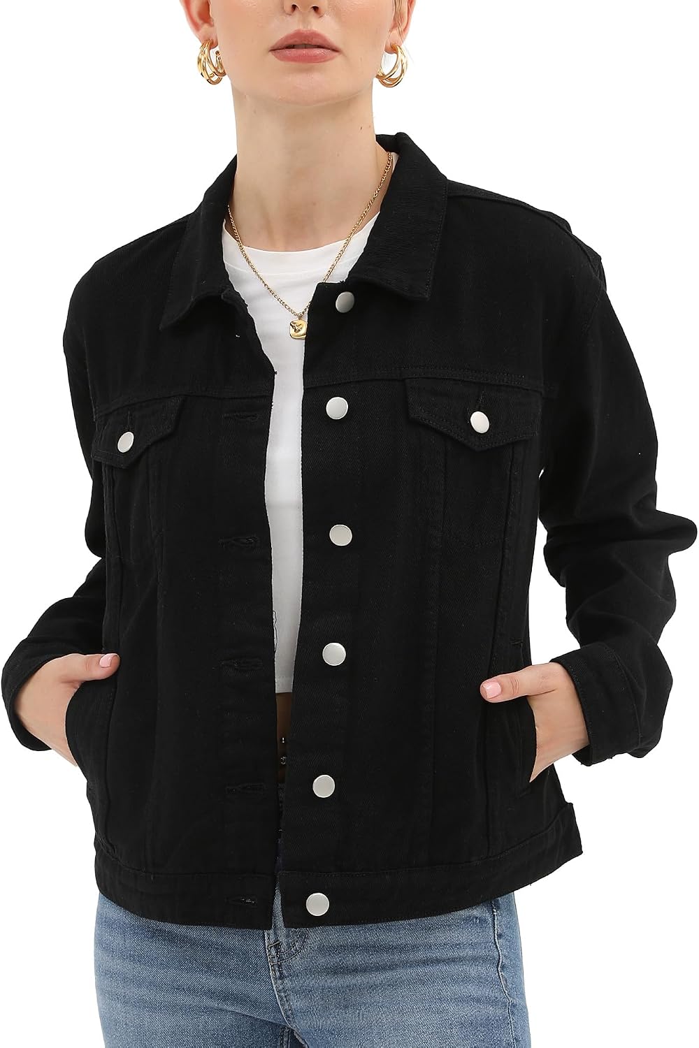 Argstar Denim Jacket for Women Button Up Long Sleeve with Pockets Available in Inner Pockets