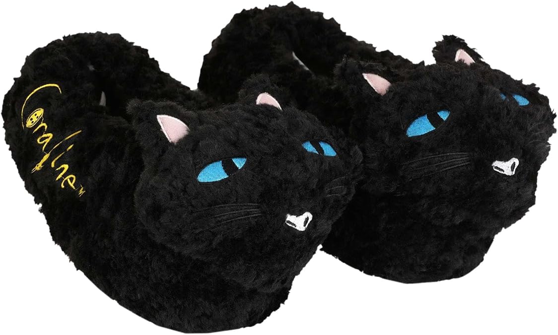 Coraline Inspired Cat Slippers for Adults with Anti-Slip Soles & Embroidered Details - Officially Licensed