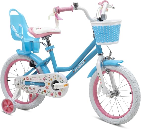 Bixike Princess Style Girls Bike with Basket for 2-13 Years Old Kids and Toddlers, 12 14 16 18 Inch Bicycle for Children with Training Wheels and Streamers, 20 Inch with Kickstand, Multiple Colors