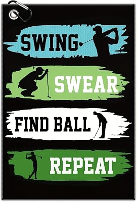 Funny Golf Towel, Funny Golf Towel for Golf Bags with Clip, Golf Gift for Men Husband Boyfriend Dad, Birthday, Cristmas Gifts for Fan - Swing Swear Repeat