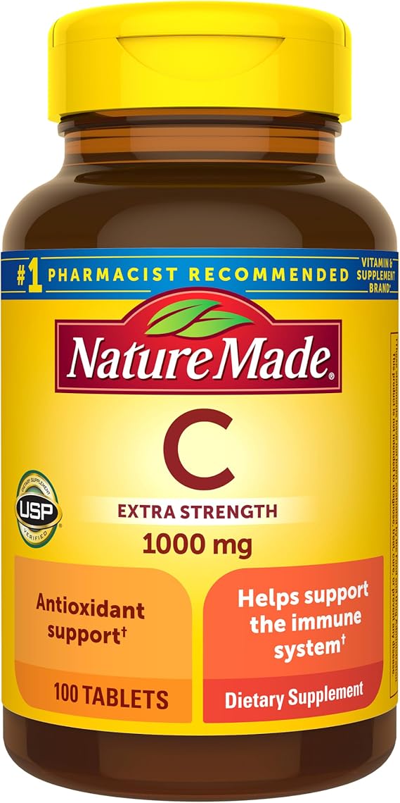 Nature Made Extra Strength Vitamin C 1000 mg Tablets, 100 Count | Adult Vitamin C Tablets for Immune Support and Antioxidant Support, 100 Day Supply