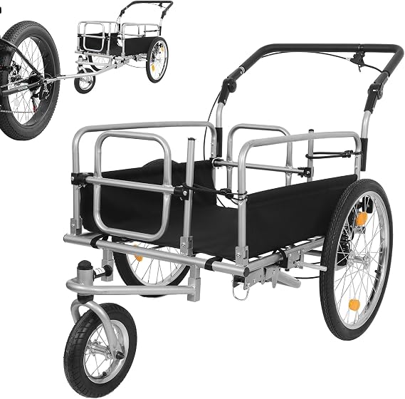 Heavy-Duty Bike Cargo Trailer - 3-in-1 Collapsible Design with 110lb Capacity, 20" All-Terrain Wheels & Locking Brake for Bicycle/E-Bike Outdoor Transport
