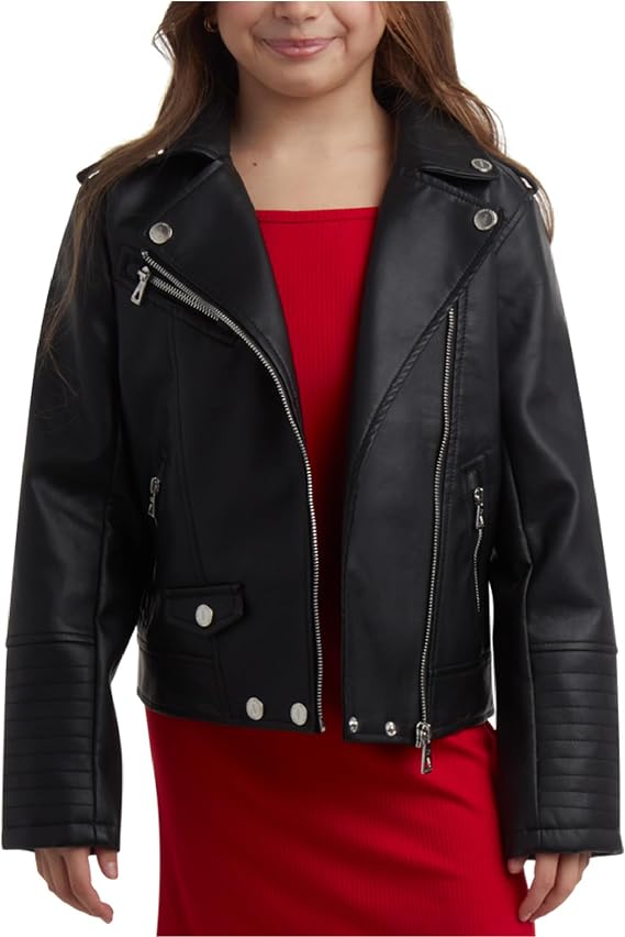 URBAN REPUBLIC Girls Leather Jacket - Faux Leather Full Zip Motorcycle Jacket - Girls Biker Outerwear Jackets (Sizes: 4-16)