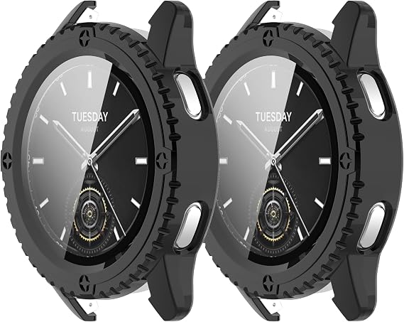 Intended for Xiaomi Watch S3 Case Film Tempered Glass Screen Protector Durable PC Bumper Full CoverAage Shell for Xiaomi Watch S3 (Black&Black)