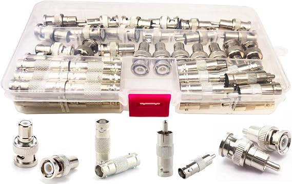 48Pcs BNC Adapter Kit Male to RCA Female, BNC Female to RCA Male, BNC Female to BNC Female, BNC Male to RCA Male Convert Coaxial Connector Adapter for CCTV Security Camera, Radio, Extension Cable