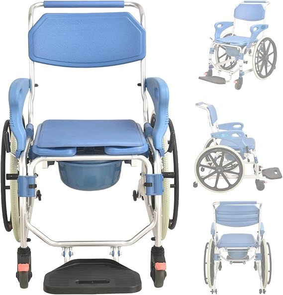 Shower Wheelchairs for Disabled, Self Propelled Shower Commode Chair, with Flip Armrest, Footrests, Potty, Travel Wheelchair for Handicap Elderly, 330