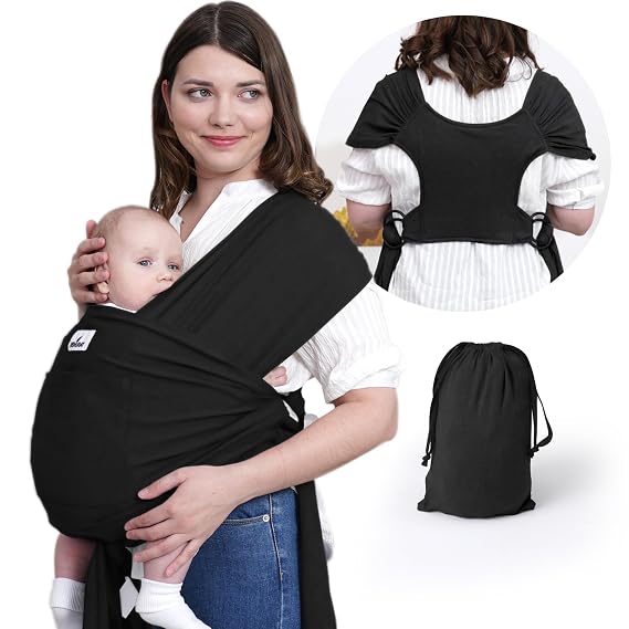 Baby Wrap Carrier Sling: Baby Wearing Wraps Newborn to Toddlers Infants Stretchy Easy to Wear Hands Free Plus Size, Black