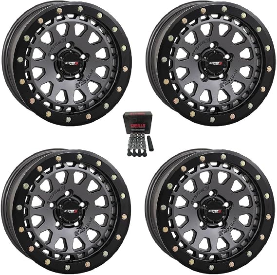 System 3 SB-6 Beadlock 15" Wheels Gunmetal (4+3) Polaris RZR Turbo R & Pro R Ranger 1500 Xpedition