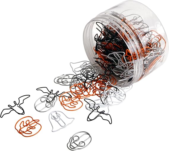 Halloween Paper Clips Metal Spooktacular Halloween Paperclip Decorative Pumpkin Bat Skull Ghost Paperclips for Party Invitation Card Office Supplies Decor, Mixed Paper Clamps, 4 Styles(120 PCS)