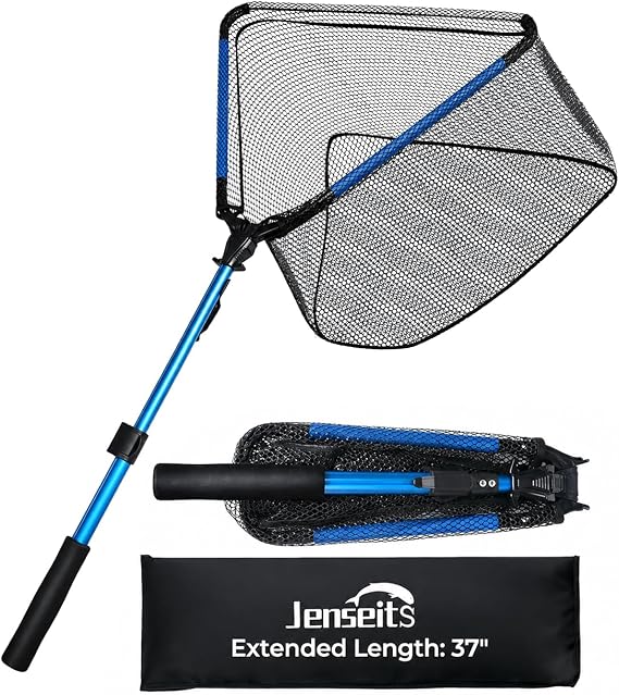 Jenseits Foldable Fishing Landing Net, Telescopic Aluminum Handle,Blue