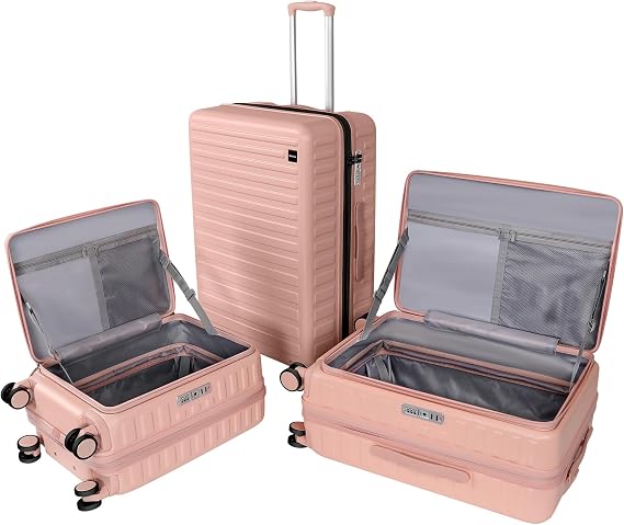 WireHot 3-Piece 20/24 Top Opening Hardshell Lightweight Luggage and 28-Inch Clamshell Opening Suitcase with Spinner Wheels & TSA Locks for Woman Girls Travel, Pink 20in/24in/28in