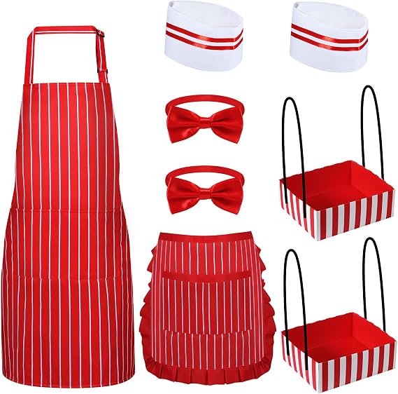 1950s Diner Waiter Costume Kit, Soda Jerk Apron Hat Bow Tie Tray