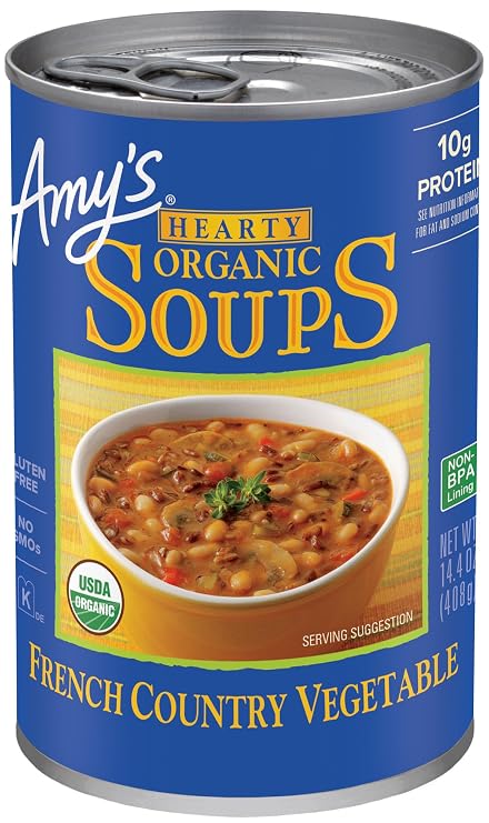 Amys Soup, Vegan Hearty French Country Vegetable Soup, Gluten Free, Made With Organic Rice, Vegetables and Herbs, Canned Soup, 14.4 Oz