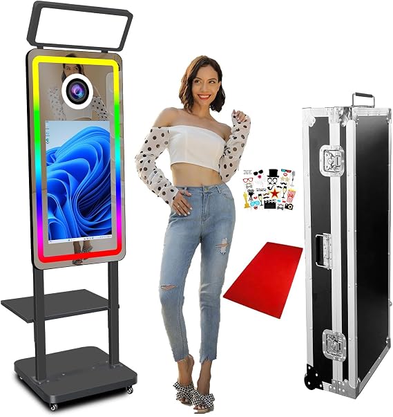 Upgraded 40" Magic Mirror Photo Booth with Tray,21.5'' Touch Screen Photobooth Machine for Taking Selfies,Touch All-in-one,Event Rental Business (Black, 40Inch)