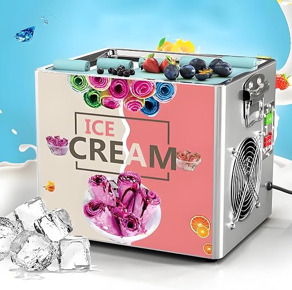 Commercial Rolled Ice Cream Machine,Stir-Fried Ice Cream Roll Machine with Single Square Pan,for Making Ice Cream,Ice Cream Rolls